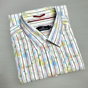 Bugatchi Uomo Cotton Shirt Button Down Striped White Multicolor Long Sleeve XXL